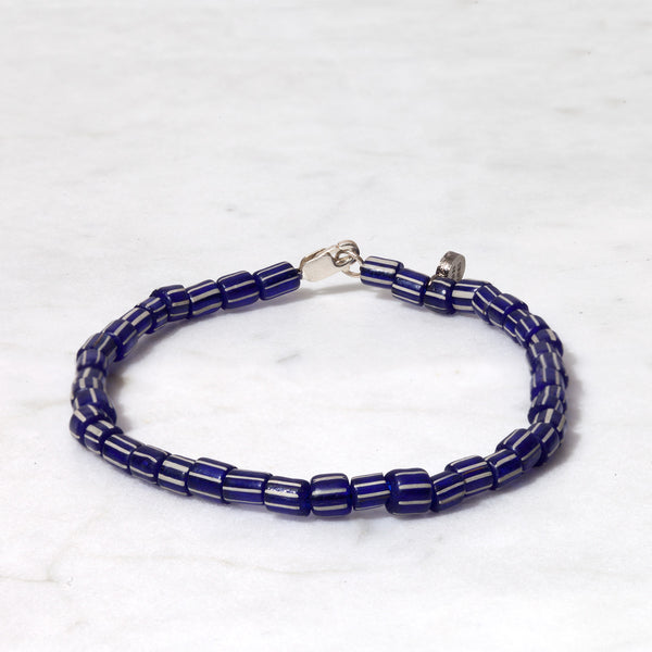 STERLING SILVER BLUE/WHITE STRIPE BRACELET