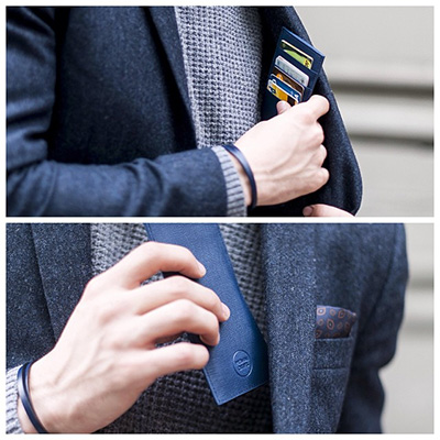 1927 Navy Leather Breast Pocket Wallet