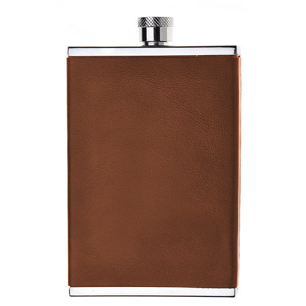 Brown Stainless Steel Leather Wrapped Travel Flask