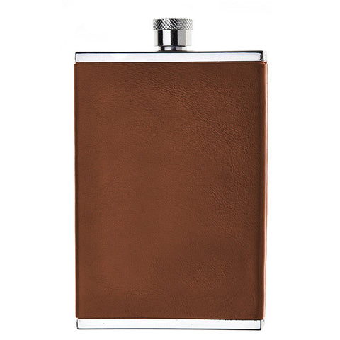 Brown Stainless Steel Leather Wrapped Travel Flask