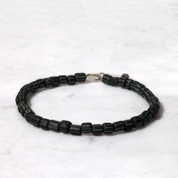STERLING SILVER BLACK/GREEN STRIPE BRACELET