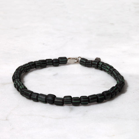 STERLING SILVER BLACK/GREEN STRIPE BRACELET