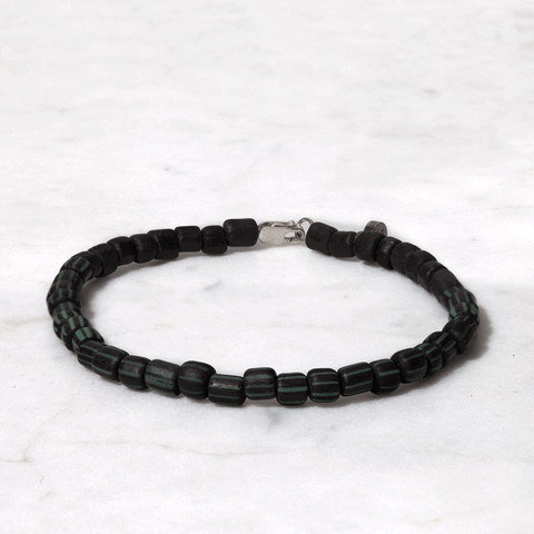 Sterling Silver Two Tone Black & Black/Green Stripe Bracelet