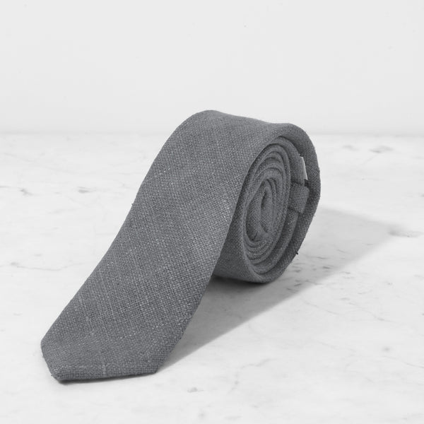 Raw Silk Grey Slim Tie