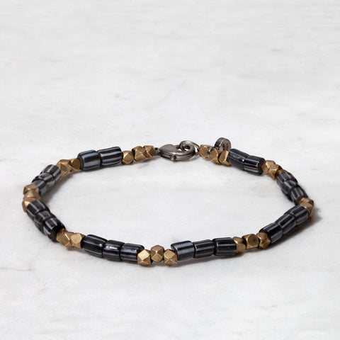 Indonesian Glass with Brass Bead Bracelet