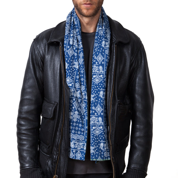 Japanese Bandana and Green Flannel Reversible Scarf