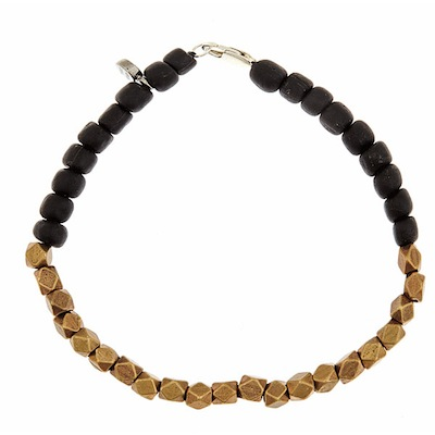 Sterling Silver Two Tone Black/Brass Bead Bracelet