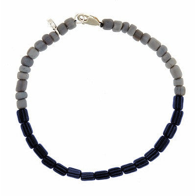 Sterling Silver Two Tone Grey & Black/Blue Stripe Bead Bracelet