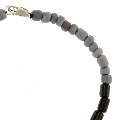 Sterling Silver Two Tone Grey & Black/Green Stripe Bead Bracelet