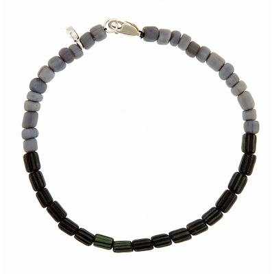 Sterling Silver Two Tone Grey & Black/Green Stripe Bead Bracelet
