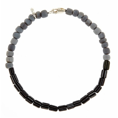 Sterling Silver Two Tone Grey & Black/White Stripe Bead Bracelet