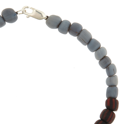 Sterling Silver Two Tone Grey & Black/Red Stripe Bead Bracelet