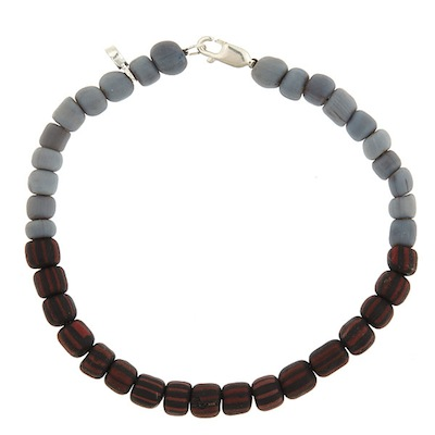 Sterling Silver Two Tone Grey & Black/Red Stripe Bead Bracelet