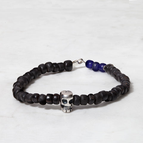Tibetan Mask Black/Cadet Blue Bead Bracelet