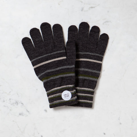 Wool Blend Touch Screen Gloves with Green Stripes