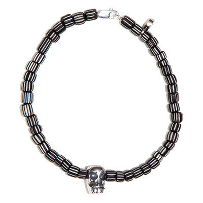Black and White Striped Tibetan Mask Bead Bracelet