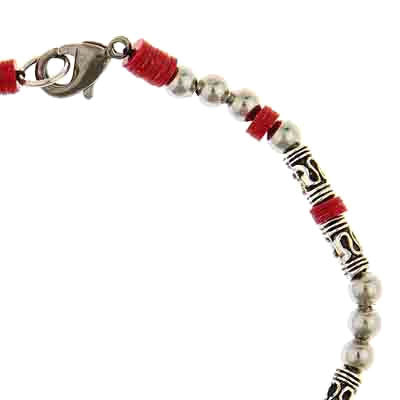 Brass Bead Recycled Red Vinyl Bracelet