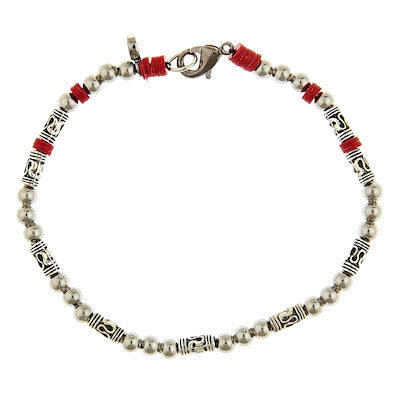 Brass Bead Recycled Red Vinyl Bracelet
