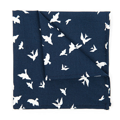 Doves on Navy Pocket Square
