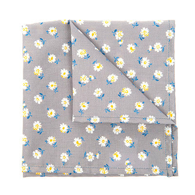 Flowers on Grey Pocket Square