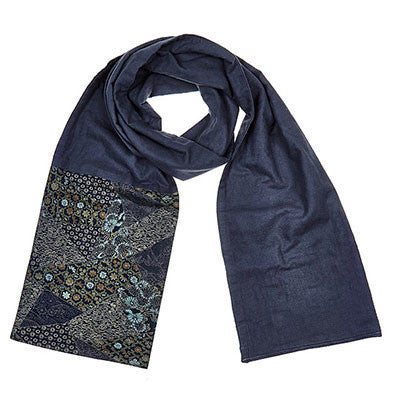 Navy Flannel - Japanese Patterned Cotton Scarf