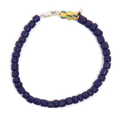 Navy and Yellow Striped Bead Bracelet