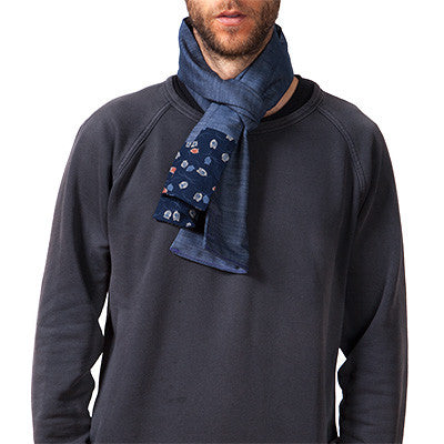 Japanese Owl Patterned Indigo Scarf